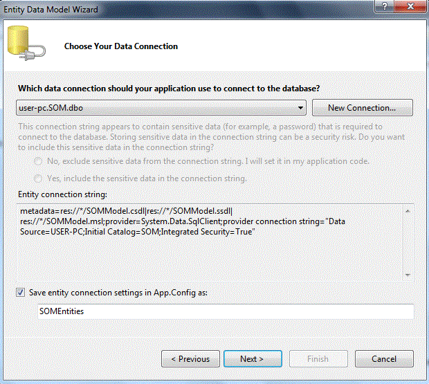 Entity Data Model Wizard - choose your Data Connection window